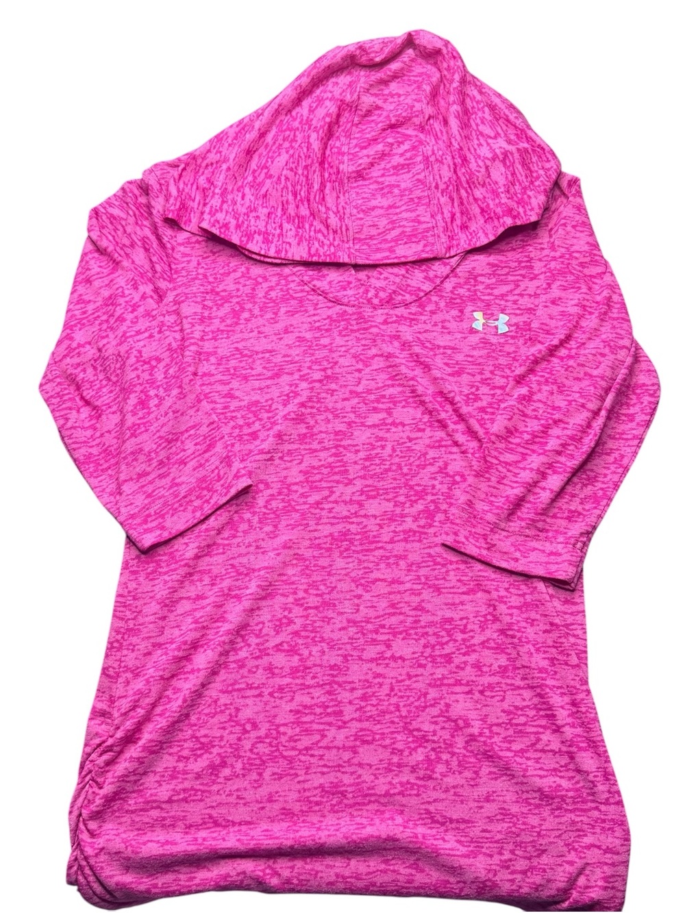 Under Armour Heat Gear Pink 1/2 Sleeve Hoodie Womens M Semi Fit Thin Heathered